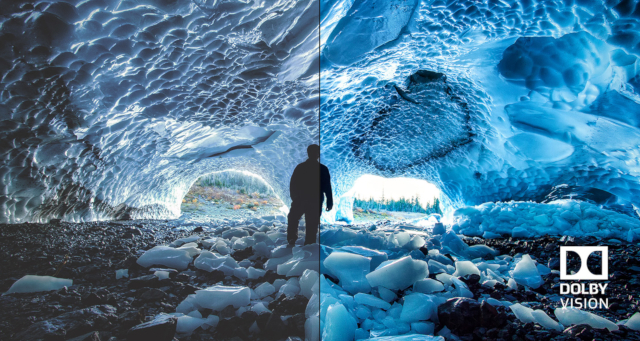 Una cueva de hielo mostrada en Dolby Vision.