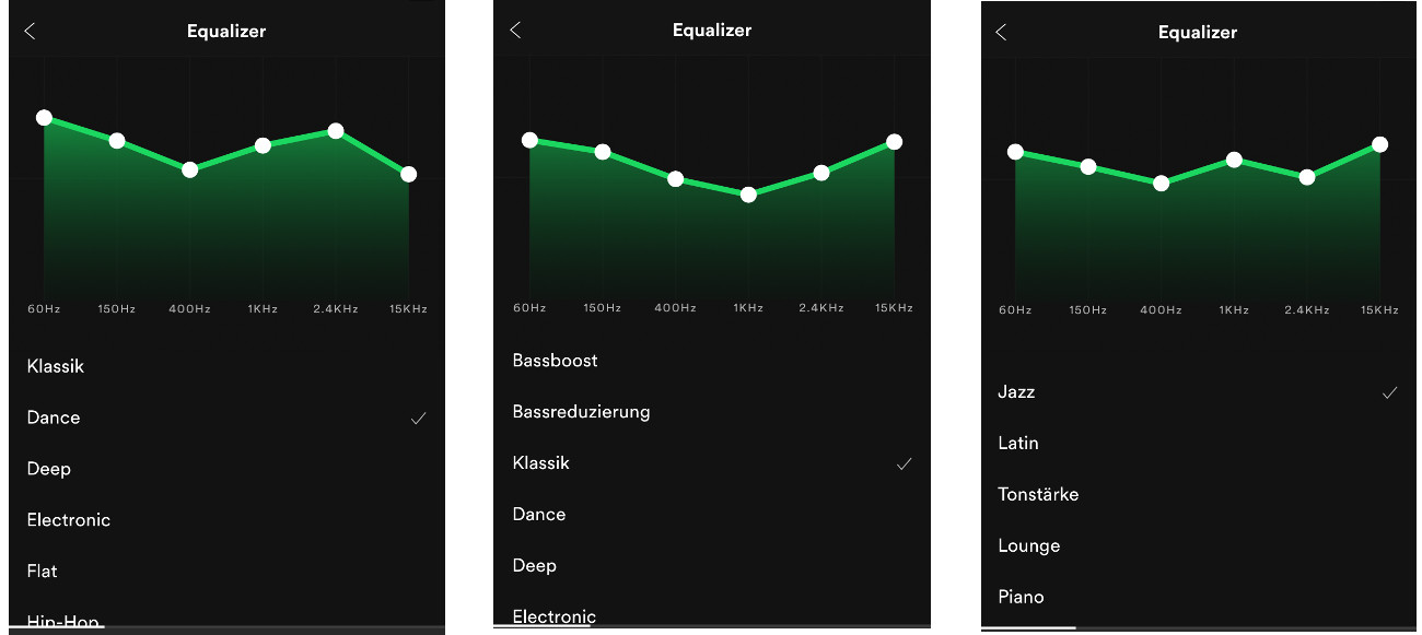 Screenshots del ecualizador de la app de Spotify